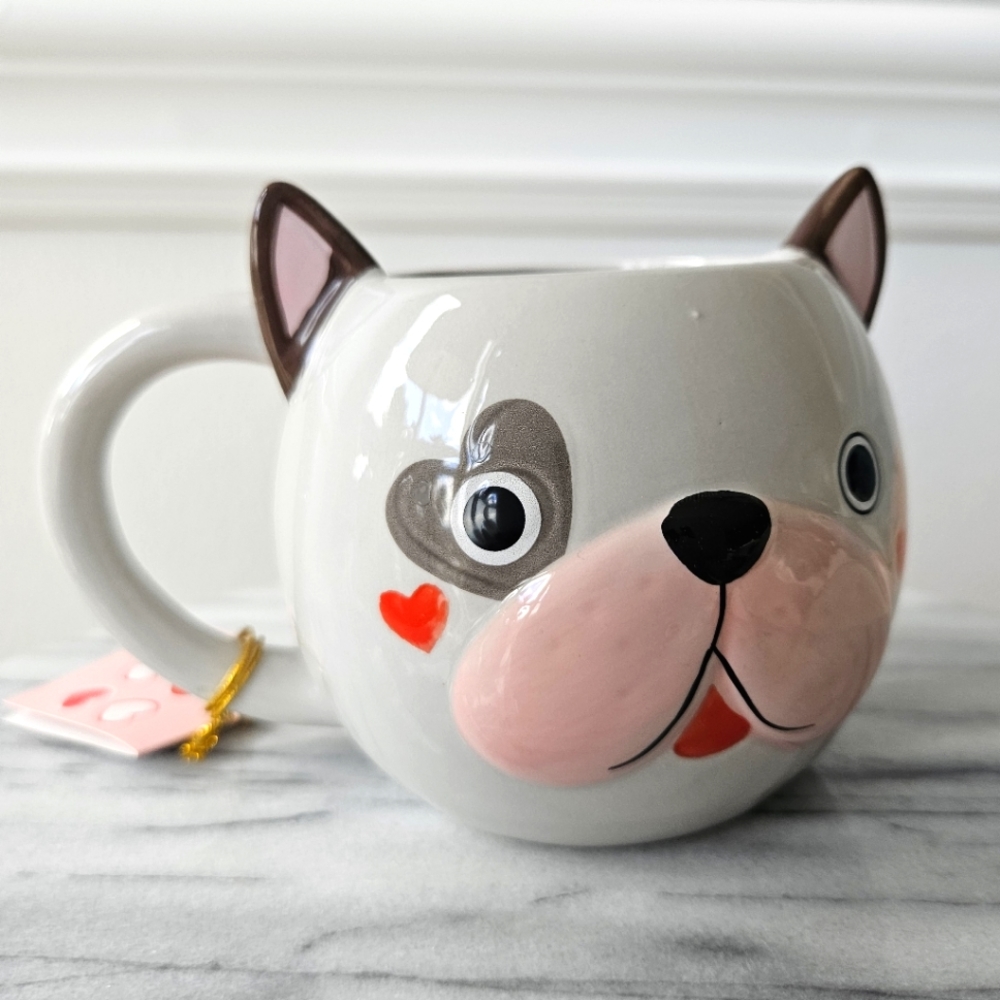 Pug Dog mug with hearts, ceramic Valentines Day Gift Puppy Love